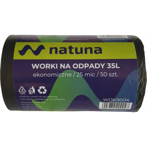 Worki na śmieci NATUNA 35L ekonomiczny (50szt) 25mic LDPE Worki na śmieci NATUNA 35L ekonomiczny (50szt) 25mic LDPE