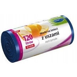 Worki na śmieci z uszami wytrzymałe 120L 20szt. niebieskie (HD-LD) STELLA Worki na śmieci z uszami wytrzymałe 120L 20szt. niebieskie (HD-LD) STELLA