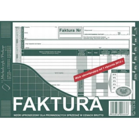123-3E Faktura VAT A5 brutto uproszczona (poziom) MICHALCZYK i PROKOP 123-3E Faktura VAT A5 brutto uproszczona (poziom) MICHALCZYK i PROKOP