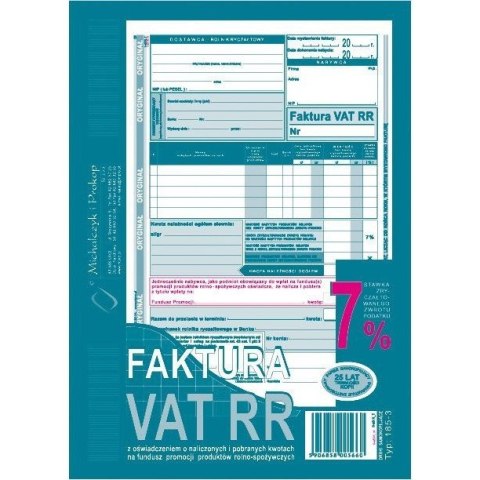 185-3N Faktura VAT RR A5 80kartek MICHALCZYK i PROKOP 185-3N Faktura VAT RR A5 80kartek MICHALCZYK i PROKOP