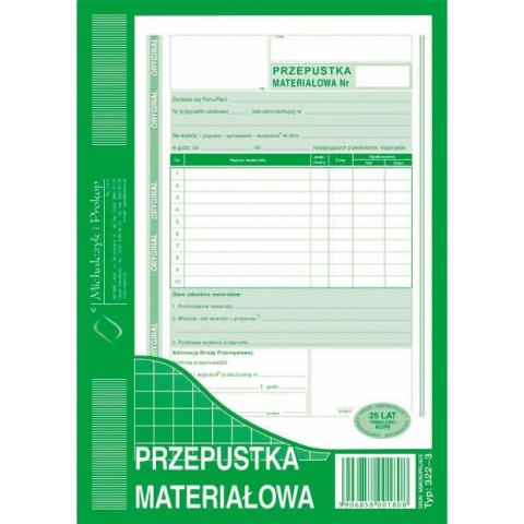 322-3 Przepustka materiałowa A5 o+1k MICHALCZYK i PROKOP 322-3 Przepustka materiałowa A5 o+1k MICHALCZYK i PROKOP
