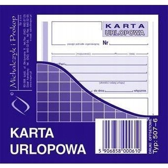 507-6 Karta urlopowa 2/3 A6 40 kartek Michalczyk i Prokop 507-6 Karta urlopowa 2/3 A6 40 kartek Michalczyk i Prokop