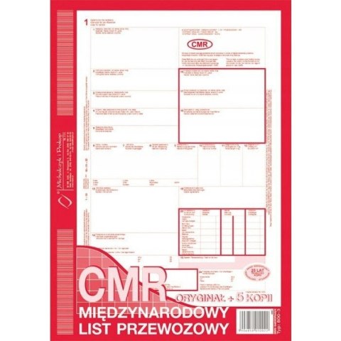 800-3N CMR A4 78kartek 1+5 numerowany międzynarodowy list przewozowy M&P 800-3N CMR A4 78kartek 1+5 numerowany międzynarodowy list przewozowy M&P