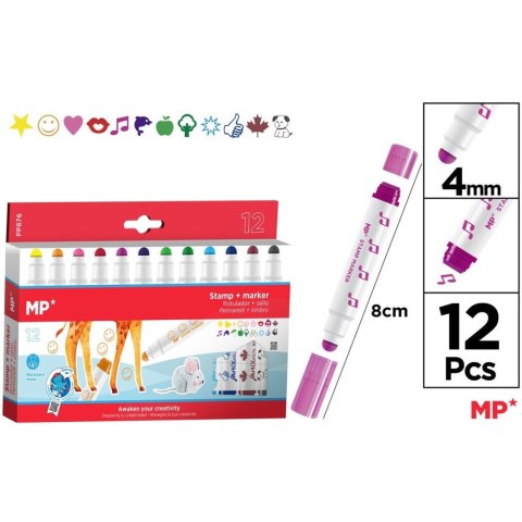 Flamastry 4mm z pieczątkami 12 kol. PP876 MP Poland Flamastry 4mm z pieczątkami 12 kol. PP876 MP Poland
