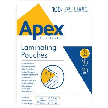Folia do laminacji A3 light 75-80mic. (100szt.) APEX 6001901 FELLOWES Folia do laminacji A3 light 75-80mic. (100szt.) APEX 6001901 FELLOWES