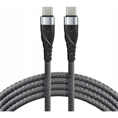 Kabel USB-C -> USB-C 1m 3A 60W pleciony szary EVERACTIVE (CBB-1PDG) Kabel USB-C -> USB-C 1m 3A 60W pleciony szary EVERACTIVE (CBB-1PDG)