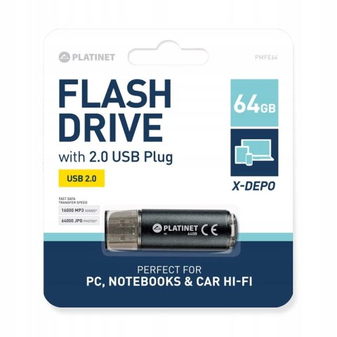 Pamięć USB 64GB PLATINET X-DEPO USB 2.0 czarny (42117) Pamięć USB 64GB PLATINET X-DEPO USB 2.0 czarny (42117)