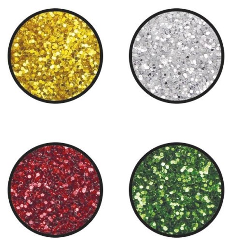 Brokat w fiolkach 4 kolory x10g kolory: złoty, srebrny, czerwony, zielony 461316 TITANUM Brokat w fiolkach 4 kolory x10g kolory: złoty, srebrny, czerwony, zielony 461316 TITANUM