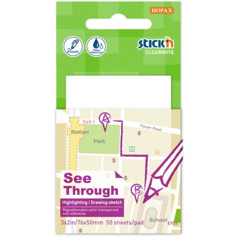 Notes samoprzylepny STICK`N przezroczysty 51x76mm 50k. 21708 Notes samoprzylepny STICK`N przezroczysty 51x76mm 50k. 21708