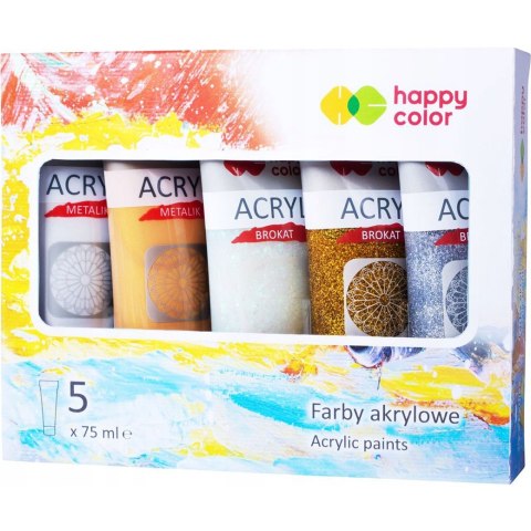 Farba akrylowa 5 kol. x 75ml kolory brokat i metalik HA 7370 0075-MIXBrok Happy Color Farba akrylowa 5 kol. x 75ml kolory brokat i metalik HA 7370 0075-MIXBrok Happy Color
