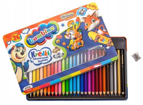 Kredki BAMBINO w drewnie 26 kolorów 15cm pudełko metalowe St.Majewski Kredki BAMBINO w drewnie 26 kolorów 15cm pudełko metalowe St.Majewski