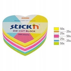 Notes SERCE 64X67mm MIX 5 KOL.Neon+biały 250KART. 21836 STICK`N Notes SERCE 64X67mm MIX 5 KOL.Neon+biały 250KART. 21836 STICK`N