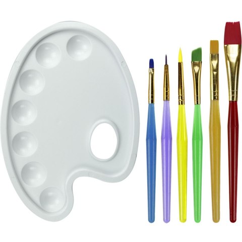 Paletka malarska biała plastikowa 13x18,5mm z zestawem 6 pędzli 374168 TITANUM Paletka malarska biała plastikowa 13x18,5mm z zestawem 6 pędzli 374168 TITANUM