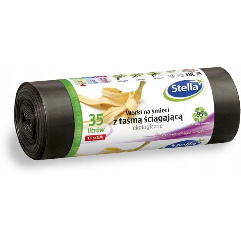 Worki na śmieci ekologiczne 35L 15szt. z taśmą (LDPE) STELLA WNS-4249 Worki na śmieci ekologiczne 35L 15szt. z taśmą (LDPE) STELLA WNS-4249
