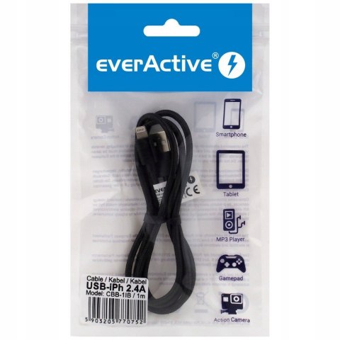 Kabel USB-A -> Lightning 1m 2,4A pleciony czarny EVERACTIVE (CBB-1IB) Kabel USB-A -> Lightning 1m 2,4A pleciony czarny EVERACTIVE (CBB-1IB)