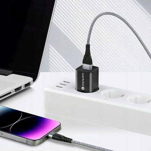 Kabel USB-A -> Lightning 1m 2,4A pleciony szary EVERACTIVE (CBB-1IG) Kabel USB-A -> Lightning 1m 2,4A pleciony szary EVERACTIVE (CBB-1IG)