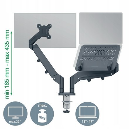 Ramię do monitora i laptopa podwójne Ergo ciemnoszare 65380089 LEITZ Ramię do monitora i laptopa podwójne Ergo ciemnoszare 65380089 LEITZ