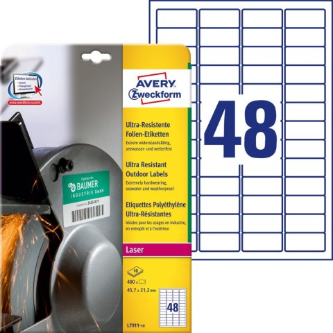 Etykiety A4 białe 45,7x21,2mm(10arkuszy)L7911-10 polietylenowedo użytku zewnętrznego AVERY ZWECKFORM Etykiety A4 białe 45,7x21,2mm(10arkuszy)L7911-10 polietylenowedo użytku zewnętrznego AVERY ZWECKFORM