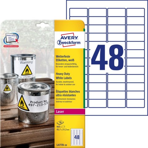 Etykiety ZF 45.7*21.2 L4778-20 poliester (20) AVERY ZWECKFORM Etykiety ZF 45.7*21.2 L4778-20 poliester (20) AVERY ZWECKFORM