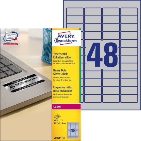 Etykiety ZF A4 45,7x21,2mm L6009-100 znamionowe srebrne AVERY ZWECKFORM Etykiety ZF A4 45,7x21,2mm L6009-100 znamionowe srebrne AVERY ZWECKFORM