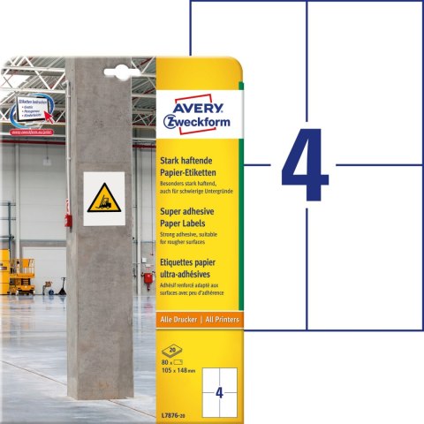 Etykiety papierowe 105x148mm (20arkuszy) L7876-20 AVERY ZWECKFORM Etykiety papierowe 105x148mm (20arkuszy) L7876-20 AVERY ZWECKFORM
