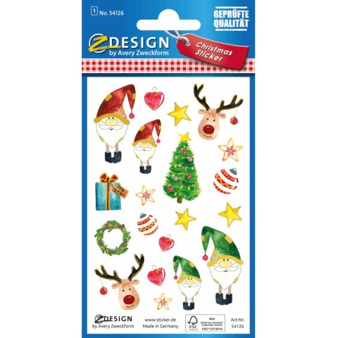 Naklejki papierowe z tłoczeniami - świąteczne motywy Z-Design 54126 AVERY ZWECKFORM Naklejki papierowe z tłoczeniami - świąteczne motywy Z-Design 54126 AVERY ZWECKFORM