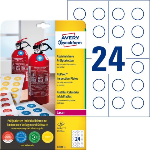 Tabliczki inspekcyjne NoPeel 30mm 240szt. L7802-10 białe AVERY ZWECKFORM Tabliczki inspekcyjne NoPeel 30mm 240szt. L7802-10 białe AVERY ZWECKFORM