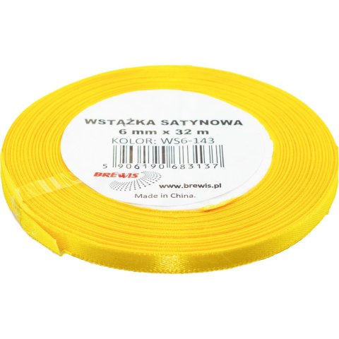 Wstążka satynowa 6mm/32m jasny żółty 143 BREWIS Wstążka satynowa 6mm/32m jasny żółty 143 BREWIS