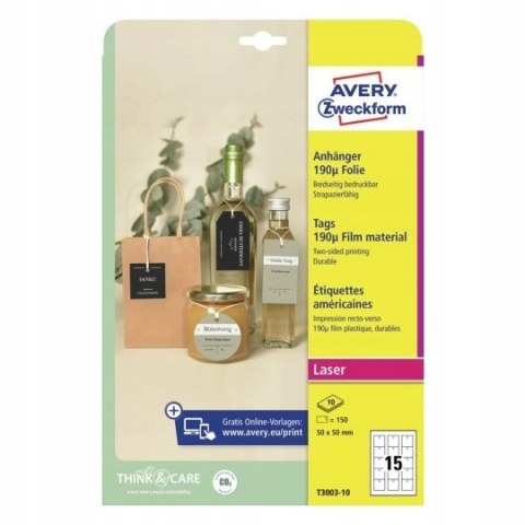 Zawieszki foliowe (10 arkuszy) 50x50mm Quick&Clean T3003-10 AVERY ZWECKFORM Zawieszki foliowe (10 arkuszy) 50x50mm Quick&Clean T3003-10 AVERY ZWECKFORM