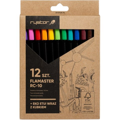 Flamaster RC-10 ECO ETUI Z KUBKIEM zestaw 12 szt. mix kolorów, śr. 1.0 mm, 445-120 RYSTOR Flamaster RC-10 ECO ETUI Z KUBKIEM zestaw 12 szt. mix kolorów, śr. 1.0 mm, 445-120 RYSTOR