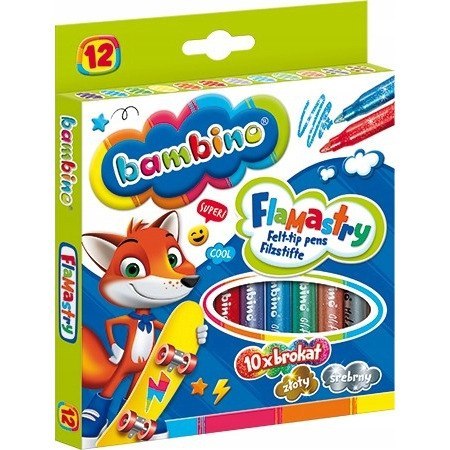 Flamastry BAMBINO brokatowe 12kolorów ST.MAJEWSKI Flamastry BAMBINO brokatowe 12kolorów ST.MAJEWSKI