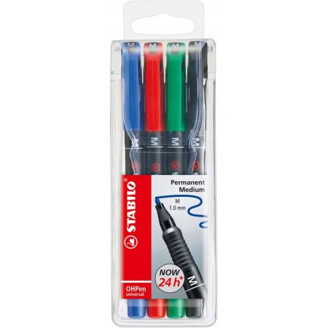 Foliopis STABILO OHPen M niezmywalny 1.0mm 4sztuki w etui 843/4 Foliopis STABILO OHPen M niezmywalny 1.0mm 4sztuki w etui 843/4