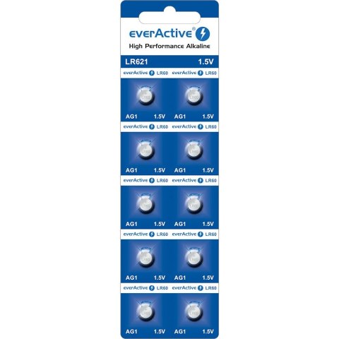 Bateria EVERACTIVE AG1/LR621/SR621/SR60/LR60/LR620 1,5V alkaliczna blister (10szt) Bateria EVERACTIVE AG1/LR621/SR621/SR60/LR60/LR620 1,5V alkaliczna blister (10szt)