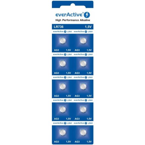 Bateria EVERACTIVE AG3/LR41/LR736 1,5V guzikowa blister (10szt) Bateria EVERACTIVE AG3/LR41/LR736 1,5V guzikowa blister (10szt)