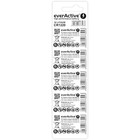 Bateria EVERACTIVE CR1220/DL1220/BR1220 3V litowa (5szt) Bateria EVERACTIVE CR1220/DL1220/BR1220 3V litowa (5szt)
