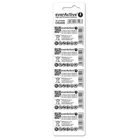 Bateria EVERACTIVE CR2450/DL2450/BR2450 3V litowa blister (5szt) Bateria EVERACTIVE CR2450/DL2450/BR2450 3V litowa blister (5szt)