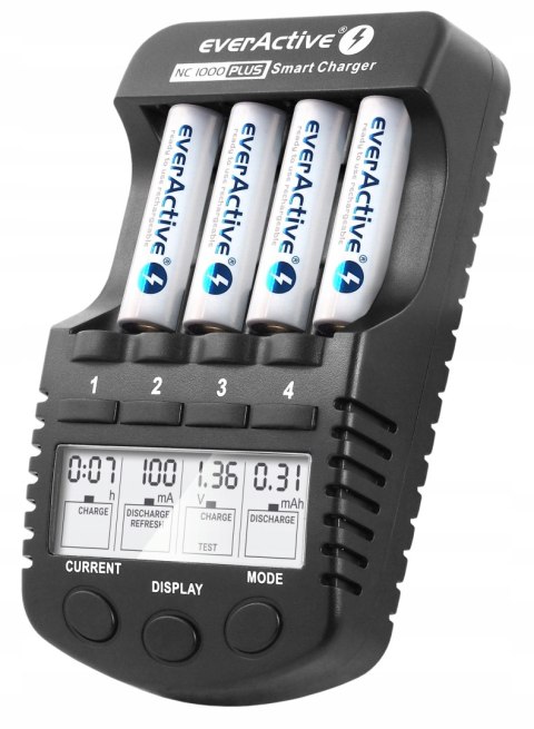 Ładowarka do akumulatorków Ni-MH EVERACTIVE AA/AAA NC-1000 Plus 4 kanały Ładowarka do akumulatorków Ni-MH EVERACTIVE AA/AAA NC-1000 Plus 4 kanały