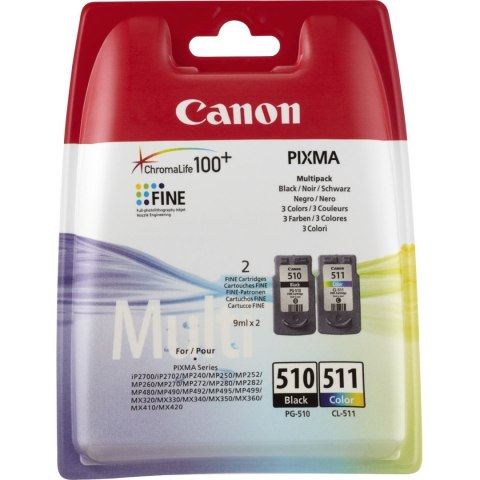 Tusz CANON (PG-510+CL-511/2970B011AA) czarny 9ml + kolor 9ml (2szt) Tusz CANON (PG-510+CL-511/2970B011AA) czarny 9ml + kolor 9ml (2szt)