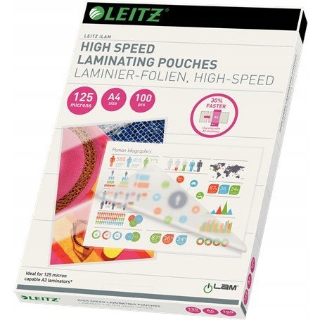 Folia do lamin.Speed A4 125mic 74300002 LEITZ (100) Folia do lamin.Speed A4 125mic 74300002 LEITZ (100)
