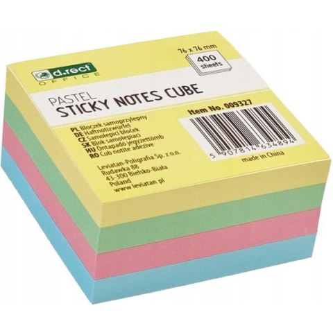 Bloczek samoprzylepny 75x75mm 400k pastelowy 009327 D.RECT Bloczek samoprzylepny 75x75mm 400k pastelowy 009327 D.RECT
