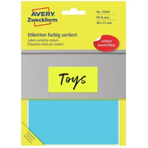 Etykieta w 5 kolorach 98x51mm (30 arkuszy = 90 etykiet) do opisu ręcznego 51046 AVERY ZWECKFORM Etykieta w 5 kolorach 98x51mm (30 arkuszy = 90 etykiet) do opisu ręcznego 51046 AVERY ZWECKFORM