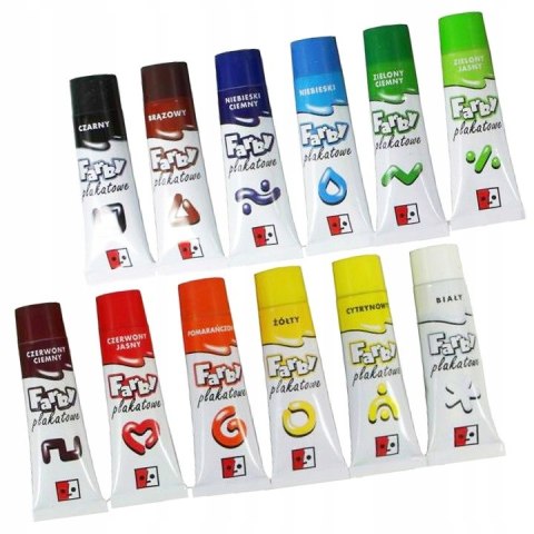 Farby plakatowe w tubach 12 kol.30ml. JEDNOŚĆ Farby plakatowe w tubach 12 kol.30ml. JEDNOŚĆ