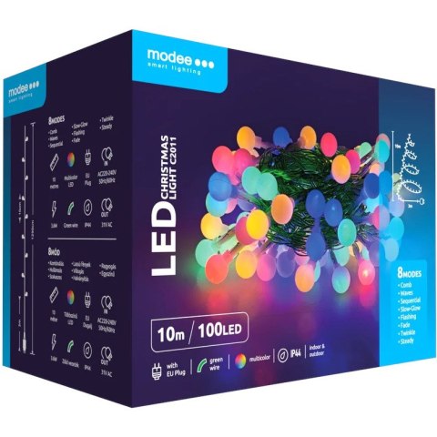 Lampki choinkowe 10m MODEE kolorowe kulki 100 led 230V ML-C2011