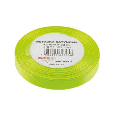 Wstążka satynowa 12mm/32m limonka BREWIS Wstążka satynowa 12mm/32m limonka BREWIS
