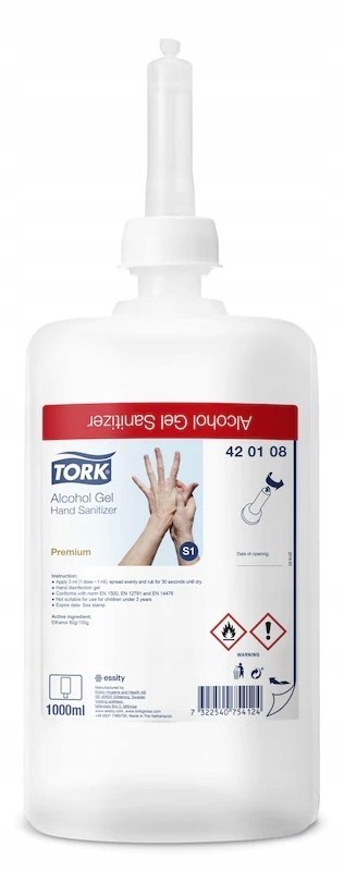 Żel do dezynfekcji rąk 1000ml S1 420103/420108 TORK Żel do dezynfekcji rąk 1000ml S1 420103/420108 TORK
