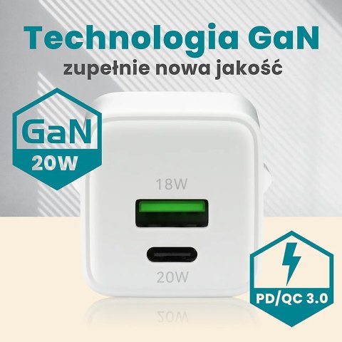Ładowarka sieciowa 230V EVERACTIVE SC-330Q 1xUSB-A + 1xUSB-C 20W biała Ładowarka sieciowa 230V EVERACTIVE SC-330Q 1xUSB-A + 1xUSB-C 20W biała