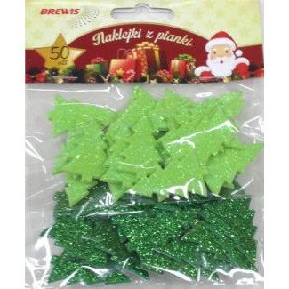 Naklejki z pianki choinki brokatowe (50 szt.) PVX09 BREWIS Naklejki z pianki choinki brokatowe (50 szt.) PVX09 BREWIS
