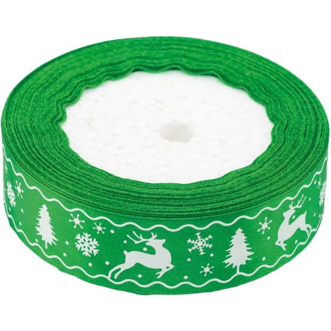 Wstążka satynowa Boże Narodzenie 25mm/22m zielona WSX25-16 BREWIS Wstążka satynowa Boże Narodzenie 25mm/22m zielona WSX25-16 BREWIS
