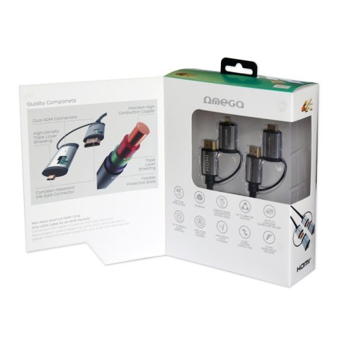 Kabel HDMI -> HDMI + adapter mini/micro HDMI 1,5m v.1.4 czarny OMEGA (43865) Kabel HDMI -> HDMI + adapter mini/micro HDMI 1,5m v.1.4 czarny OMEGA (43865)