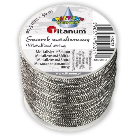 Sznurek metalizowany srebrny 1,5mm x 50m 440762 TITANUM Sznurek metalizowany srebrny 1,5mm x 50m 440762 TITANUM
